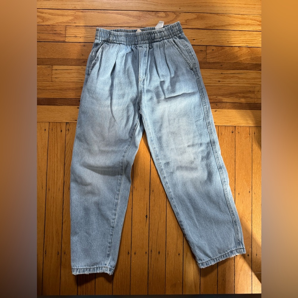 Zara girls paper bag waist pleated elastic jeans pockets drawstring 8